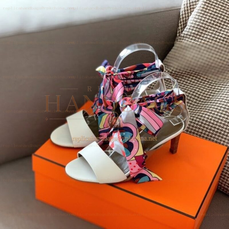 Replica Hermes White Multicolor Scarf Tie Sandal