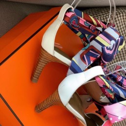 Replica Hermes White Multicolor Scarf Tie Sandal