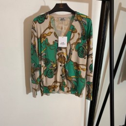 Replica Hermes Green Horse Scarf Print Cardigan
