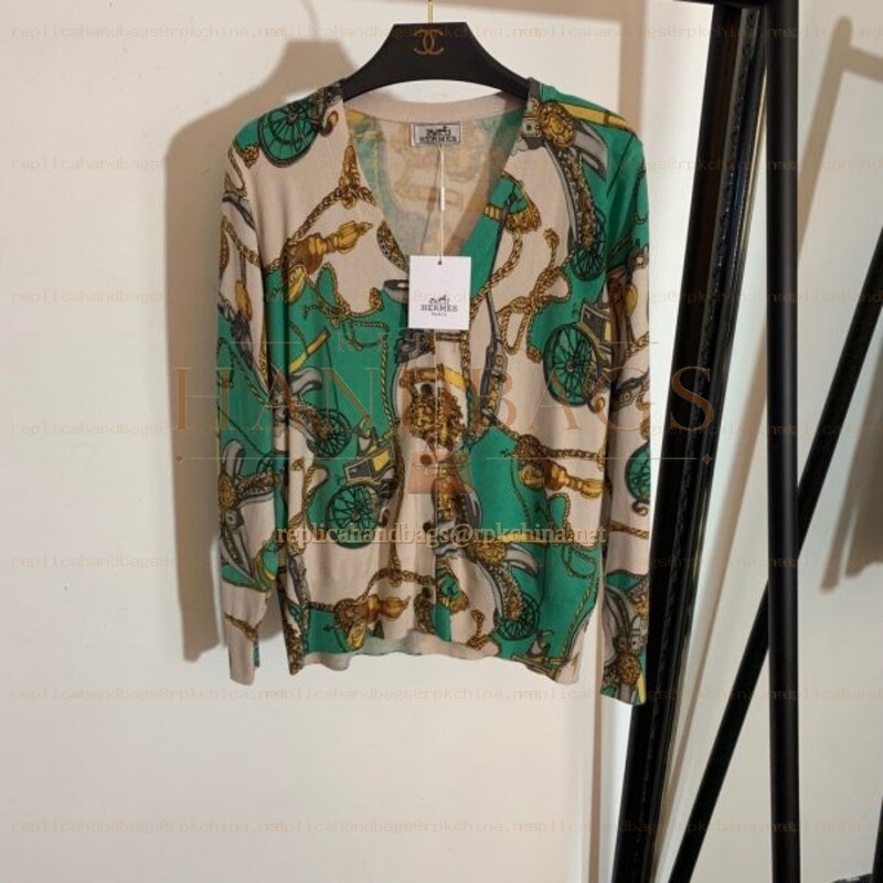 Replica Hermes Green Horse Scarf Print Cardigan