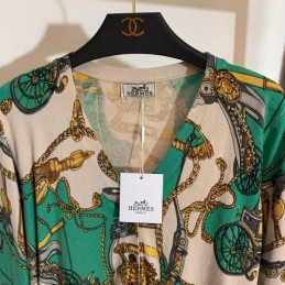 Replica Hermes Green Horse Scarf Print Cardigan