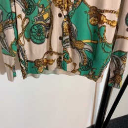 Replica Hermes Green Horse Scarf Print Cardigan