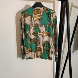 Replica Hermes Green Horse Scarf Print Cardigan