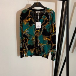 Replica Hermes Green Horse Scarf Print Cardigan