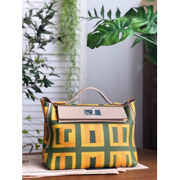 Replica Hermes Yellow Green Print Kelly 2424 29 Bag