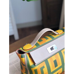 Replica Hermes Yellow Green Print Kelly 2424 29 Bag
