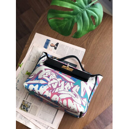 Replica Hermes White Multicolor Print Kelly 2424 29 Bag