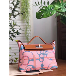 Replica Hermes Pink Blue Print Kelly 2424 29 Bag