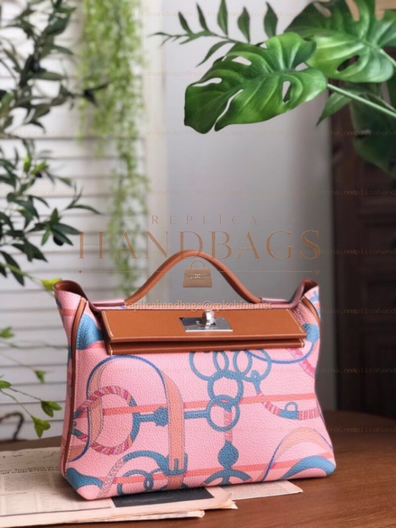 Replica Hermes Pink Blue Print Kelly 2424 29 Bag