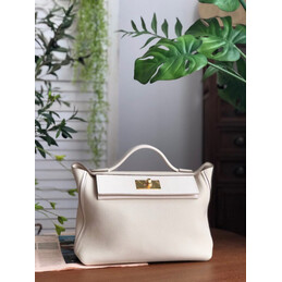 Replica Hermes White Kelly 2424 29 Gold Hardware Bag