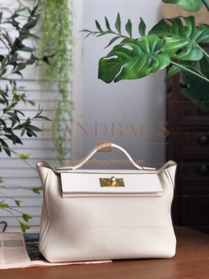 Replica Hermes White Kelly 2424 29 Gold Hardware Bag