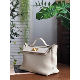 Replica Hermes White Kelly 2424 29 Gold Hardware Bag
