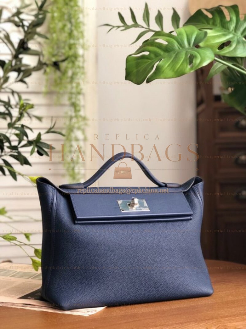 Replica Hermes Navy Blue Kelly 2424 29 Palladium Hardware Bag