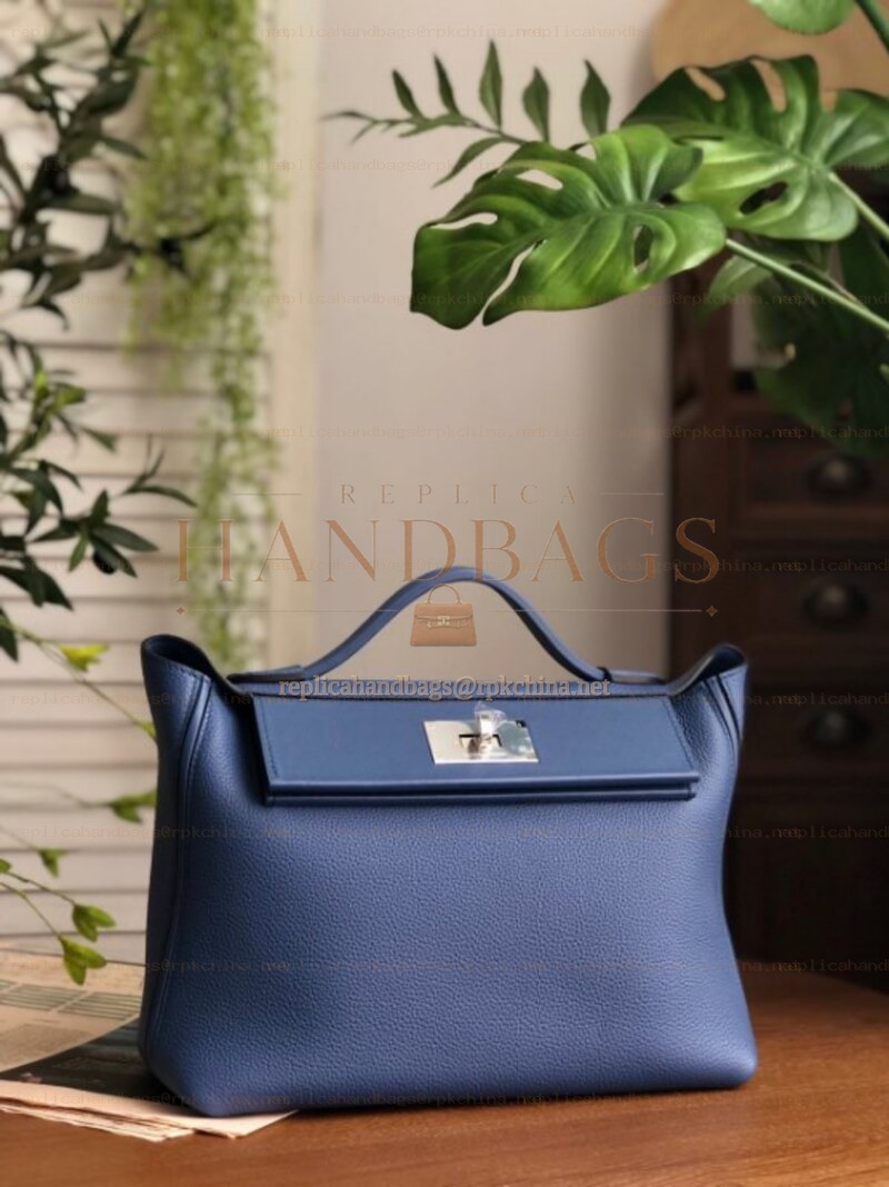 Replica Hermes Blue Kelly 2424 29 Palladium Hardware Bag