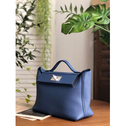 Replica Hermes Blue Kelly 2424 29 Palladium Hardware Bag