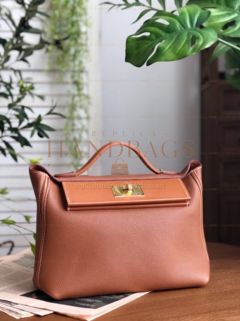Replica Hermes Brown Kelly 2424 29 Gold Hardware Bag