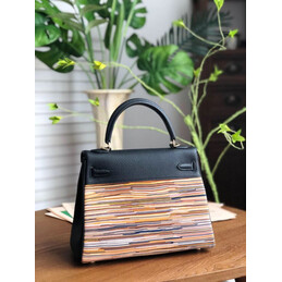 Replica Hermes Black Multicolor Print Kelly 25 Bag