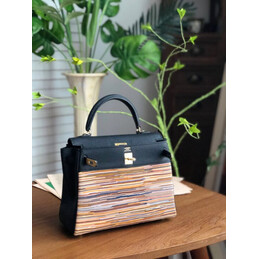 Replica Hermes Black Multicolor Print Kelly 25 Bag