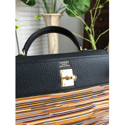 Replica Hermes Black Multicolor Print Kelly 25 Bag