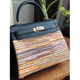 Replica Hermes Black Multicolor Print Kelly 25 Bag