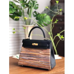 Replica Hermes Black Multicolor Print Kelly 25 Bag