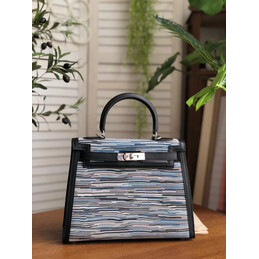 Replica Hermes Black Multicolor Print Kelly 28 Bag