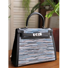 Replica Hermes Black Multicolor Print Kelly 28 Bag