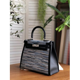 Replica Hermes Black Multicolor Print Kelly 28 Bag