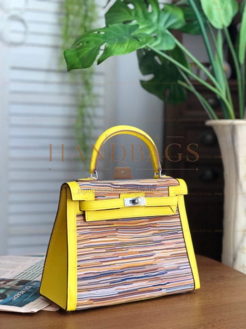 Replica Hermes Yellow Multicolor Print Kelly 25 Bag