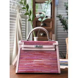 Replica Hermes Pink Multicolor Print Kelly 32 Palladium Hardware Bag