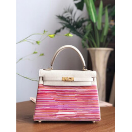 Replica Hermes White Pink Print Kelly 25 Bag