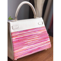 Replica Hermes White Pink Print Kelly 25 Bag