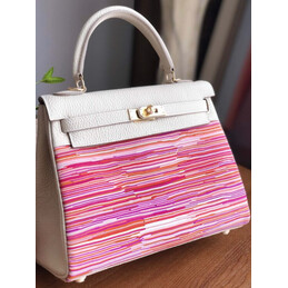 Replica Hermes White Pink Print Kelly 25 Bag
