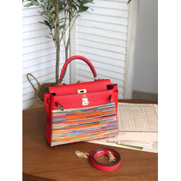 Replica Hermes Red Multicolor Print Kelly 25 Bag