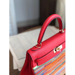 Replica Hermes Red Multicolor Print Kelly 25 Bag