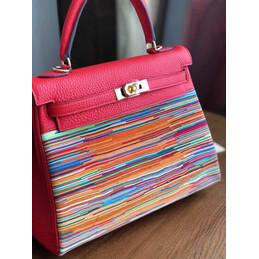 Replica Hermes Red Multicolor Print Kelly 25 Bag