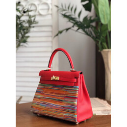 Replica Hermes Red Multicolor Print Kelly 25 Bag