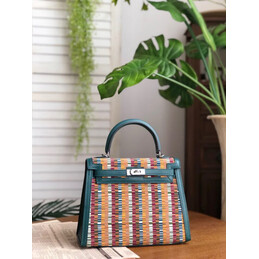 Replica Hermes Blue Orange Print Kelly 25 Bag