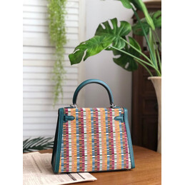 Replica Hermes Blue Orange Print Kelly 25 Bag