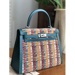 Replica Hermes Blue Orange Print Kelly 25 Bag