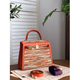 Replica Hermes Orange Multicolor Print Kelly 25 Bag