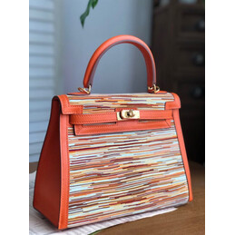 Replica Hermes Orange Multicolor Print Kelly 25 Bag