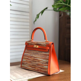 Replica Hermes Orange Multicolor Print Kelly 25 Bag