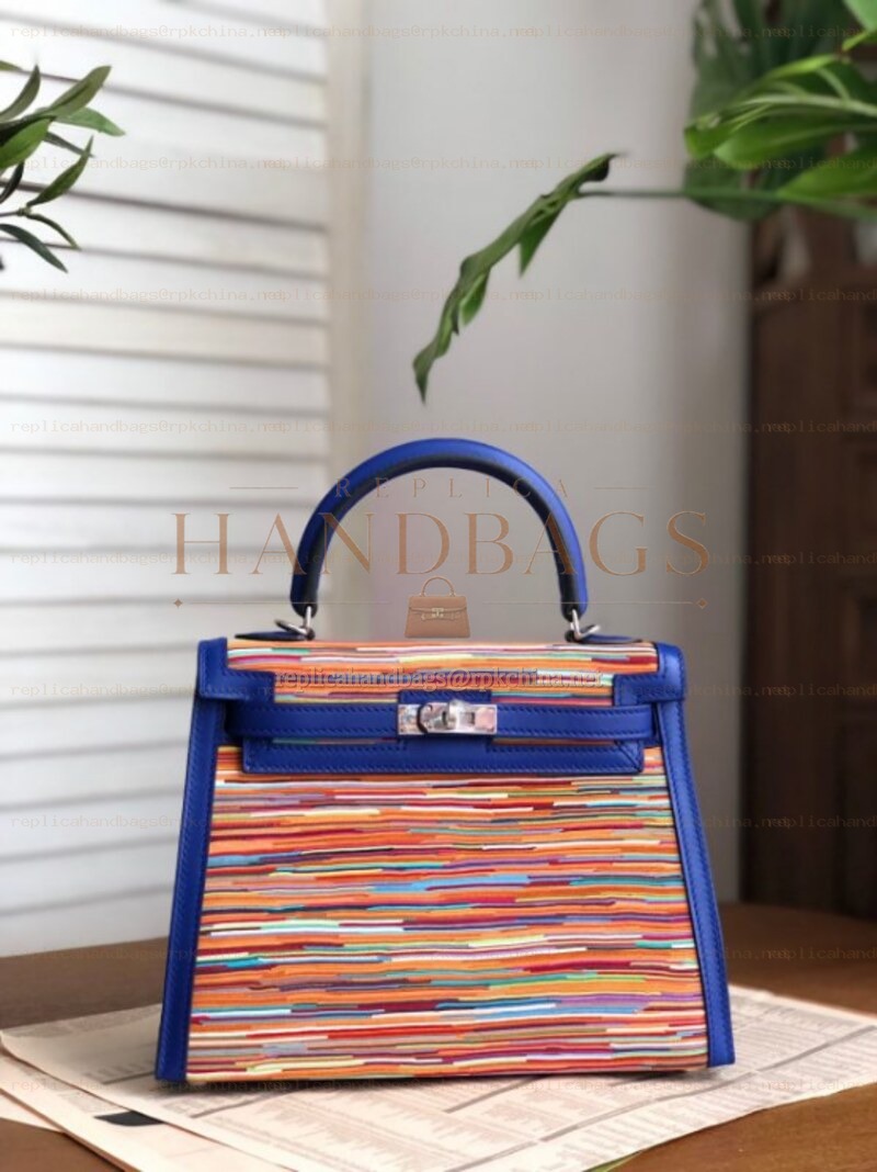 Replica Hermes Blue Multicolor Print Kelly 25 Bag
