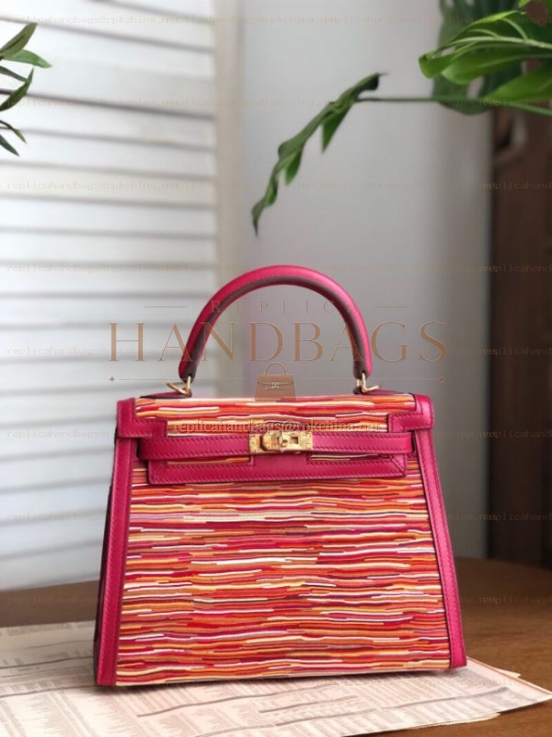 Replica Hermes Red Multicolor Print Kelly 25 Bag - Style 2