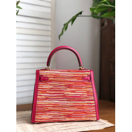 Replica Hermes Red Multicolor Print Kelly 25 Bag - Style 2