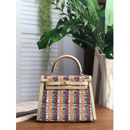 Replica Hermes White Multicolor Print Kelly 25 Bag