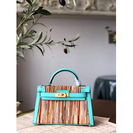 Replica Hermes Turquoise Multicolor Print Kelly Mini 20 Gold Hardware Bag
