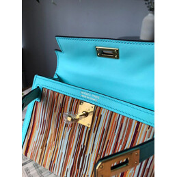 Replica Hermes Turquoise Multicolor Print Kelly Mini 20 Gold Hardware Bag