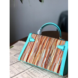 Replica Hermes Turquoise Multicolor Print Kelly Mini 20 Gold Hardware Bag